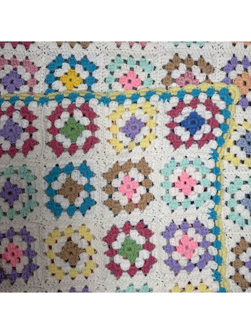 Vtg Crochet Lap Blanket Granny Square Afghan Sofa Throw Cottage Core 55 x 40